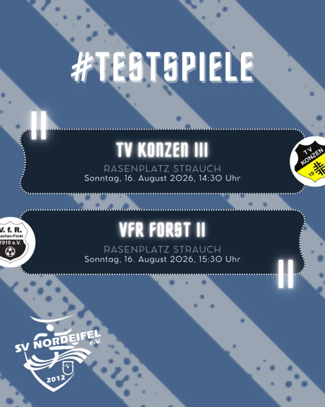„Spielt den selben Song nochmal!“ 
„Alles klar, den selben Song - und los.“

Wie bereits am Freitagabend trifft unsere #Zweete auch am Sonntag beim Bürgermeister-Goffart-Pokal in Strauch in zwei Halbzeiten auf den TV Konzen und den VfR Forst.⚽️